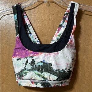 lululemon athletica Multi-Color Abstract Print Sports Bra with Black Trim